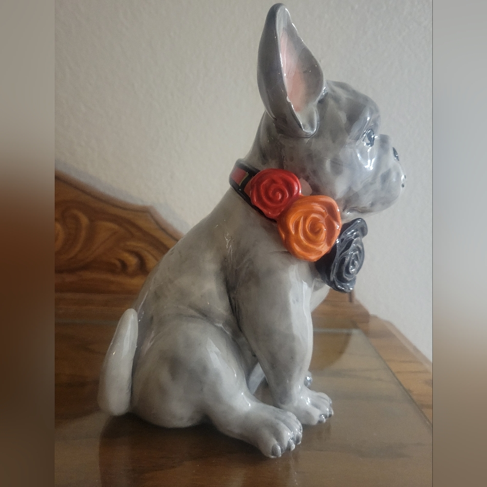 French Bulldog Ceramic Blue Sky Black & Orange Collar Halloween Approx 8" H X 4" - Picture 5 of 12